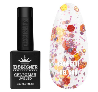 Гель лак Confetti 539 Designer (9мл.) - з конфетті різних розмірів