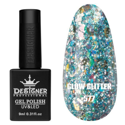 Гель лак Clow Glitter 577 Designer (9мл.) - з пластівцями хамелеон різних розмірів та гліттером
