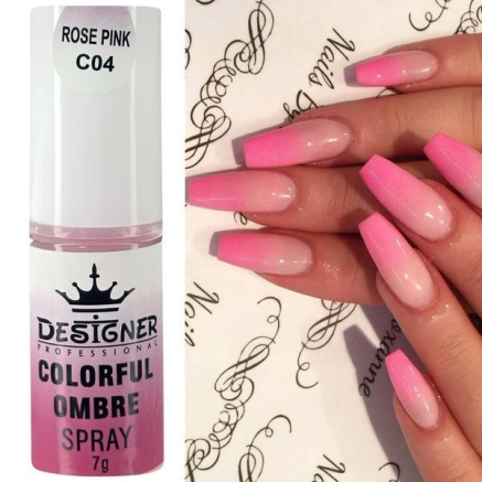 Colorful Ombre Spray, 7 г. Rose Pink C04 (Яскравий рожевий) - спрей пудра Designer для створення омбре на нігтях