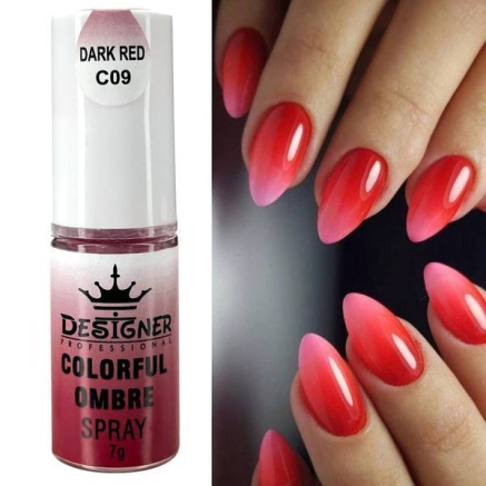 Colorful Ombre Spray, 7 г. Dark Red C09 (Темно-червоний) - спрей пудра Designer для створення омбре на нігтях