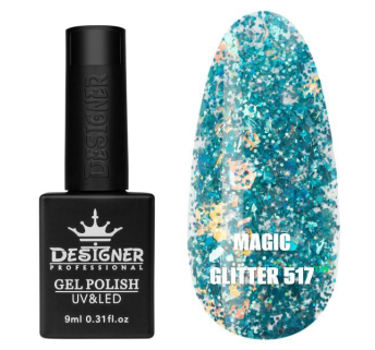Гель лак Magic glitter 517Designer (9мл.) - з пластівцями різних розмірів та блискітками хамелеон