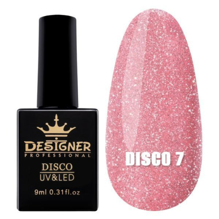 Світловідбивний гель-лак №7 (Рожевий), 9 мл. - Disco gel polish Designer