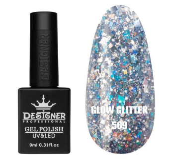 Гель лак Clow Glitter 569 Designer (9мл.) - з пластівцями хамелеон різних розмірів та гліттером