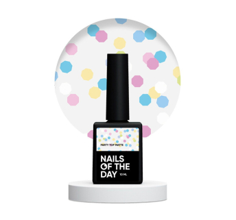 Топ матовый без липкого слоя Nails Of The Day Party Matte Top No Wipe без УФ фильтра с неоновыми шестигранниками. 10 мл (4821670597616)