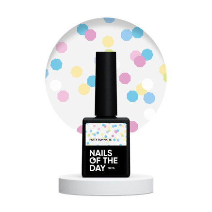 Топ матовый без липкого слоя Nails Of The Day Party Matte Top No Wipe без УФ фильтра с неоновыми шестигранниками. 10 мл (4821670597616)