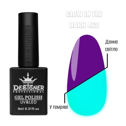 Гель лак Glow in the dark 462 Designer (9мл.) - люмінесцентний (світиться у темряві)