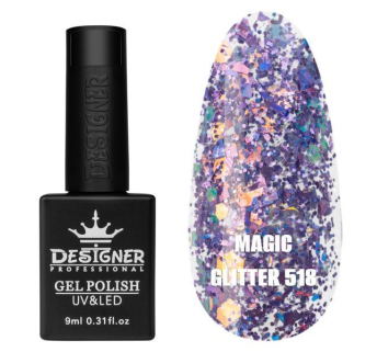 Гель лак Magic glitter 518 Designer (9мл.) - з пластівцями різних розмірів та блискітками хамелеон