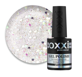 Гель-лак Oxxi Professional 308 сріблясті і голографічні блискітки таконфетті на прозорій основі. 10 мл (2100994220502)