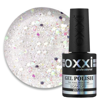 Гель-лак Oxxi Professional 308 сріблясті і голографічні блискітки таконфетті на прозорій основі. 10 мл (2100994220502)