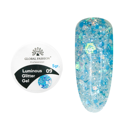 Гліттер гель що світиться у темряві, 5 гр, Luminous Glitter Gel 09