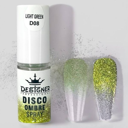 Disco Ombre Spray (7 г.) Light Green D08 - світловідбивна спрей пудра Designer для створення омбре на нігтях