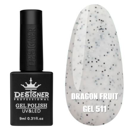 Гель лак Dragon fruit 511 Designer (9мол) - з чорно-білими крапками