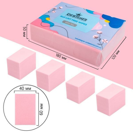 Безворсові серветки 1000 шт. (Рожеві) - Lint free wipes Designer