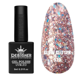 Гель лак Clow Glitter 570 Designer (9мл.) - з пластівцями хамелеон різних розмірів та гліттером