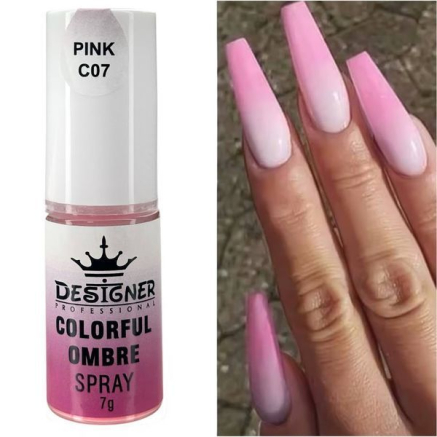 Colorful Ombre Spray, 7 г. Pink C07 (Рожевий) - спрей пудра Designer для створення омбре на нігтях