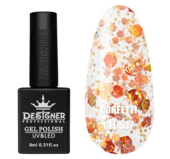 Гель лак Confetti 537 Designer (9мл.) - з конфетті різних розмірів