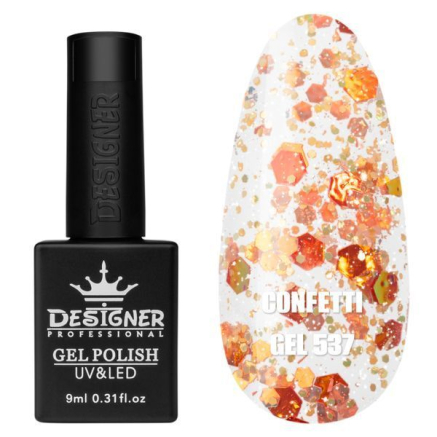 Гель лак Confetti 537 Designer (9мл.) - з конфетті різних розмірів