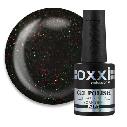 Гель-лак Oxxi Professional 239 черный с красно-зелеными мелкими блестками. 10 мл (2000006201287)