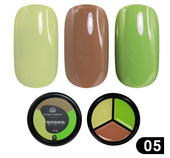 Гель-краска Solid color gel - 3, повышенной плотности 15 гр, Khaki 05