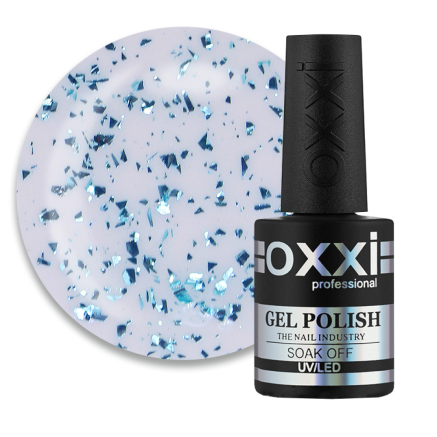 Топ для гель-лака без липкого слоя Oxxi Professional Top Iceberg 02. прозрачный с бирюзовой слюдой. 10 мл (2100994275960)
