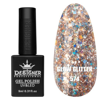 Гель лак Clow Glitter 574 Designer (9мл.) - з пластівцями хамелеон різних розмірів та гліттером