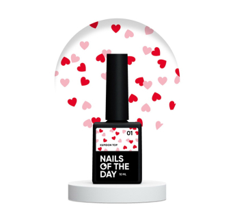 Топ для гель-лака без липкого слоя Nails Of The Day Kupidon Top 01 с красными и розовыми сердечками 10 мл (4824206830003)