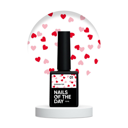 Топ для гель-лака без липкого слоя Nails Of The Day Kupidon Top 01 с красными и розовыми сердечками 10 мл (4824206830003)