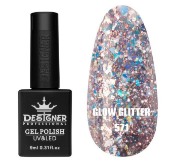 Гель лак Clow Glitter 571 Designer (9мл.) - з пластівцями хамелеон різних розмірів та гліттером