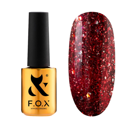 Гель-лак F.O.X Radiance 004 красный. со слюдой. шестигранниками и мелкими блестками разных оттенков. 7 мл (2100994278855)