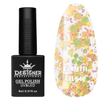 Гель лак Confetti 540 Designer (9мл.) - з конфетті різних розмірів