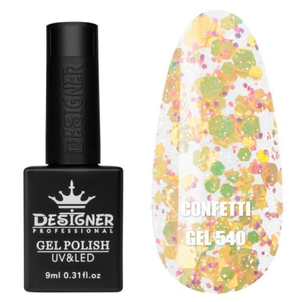 Гель лак Confetti 540 Designer (9мл.) - з конфетті різних розмірів