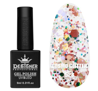 Гель лак Cosmo Glitter 528 Designer (9мл.) - з конфетті різних розмірів
