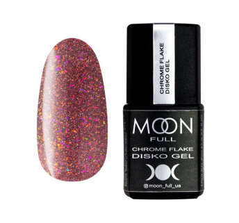 Гель-лак Moon Full Chrome Flake Disko 001 полуничний латте з різнокольоровими шимерами та слюдою. світловідбиваючий. 8 мл (5908254192623)