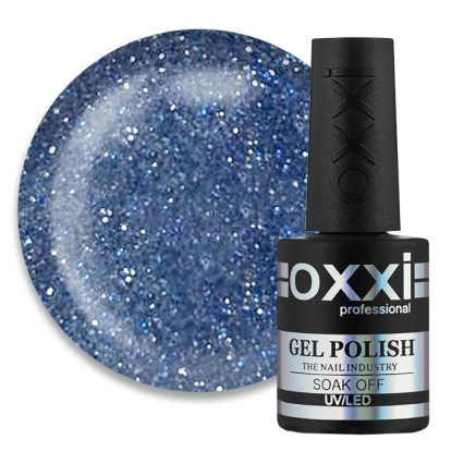 Гель-лак Oxxi Professional Disco 007 микс синих и серебристых блесток и шиммеров на прозрачной основе. светоотражающий. 10 мл (2100994235018)