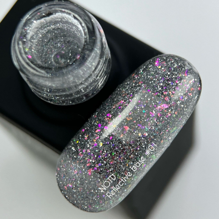 NAILSOFTHENIGHT Reflective base 01 камуфлююча світловідбиваюча база з шимером (срібні та рожеві блискітки), 10 мл