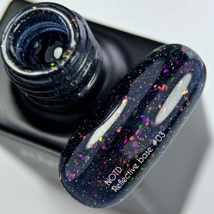 NAILSOFTHENIGHT Reflective base 03 камуфлююча світловідбиваюча база з шимером (фіолетові та рожеві блискітки), 10 мл