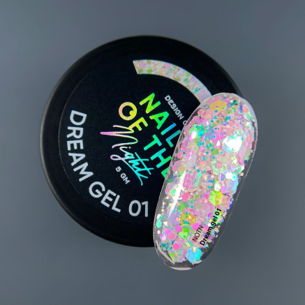 NAILSOFTHENIGHT Dream gel 01 — дизайн гель з неймовірними шестигранниками різного розміру та глітеру для нігтів, 5 гм