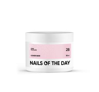 Nailsoftheday Cover base 28 shimmer — напівпрозоре пудрово–рожеве зі срібним шиммером базове покриття для нігтів, 30 мл