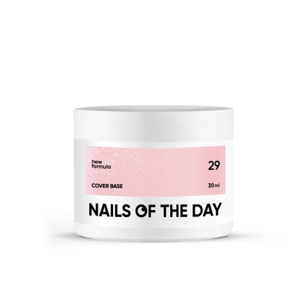 Nailsoftheday Cover base 29 shimmer — напівпрозоре ніжно-нюдове зі срібним шиммером базове покриття для нігтів, 30 мл