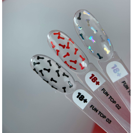 NAILSOFTHEDAY FUN! top 02 — фінішне покриття для нігтів з червоним арт-декором , без липкого шару, 10 мл