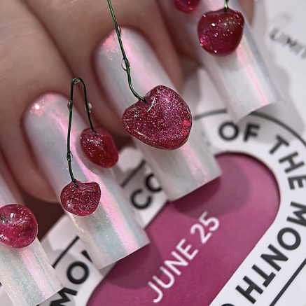 SOLD OUT NAILSOFTHEDAY Color of the month June 2025 Cherry Kiss — колір місяця насичений рожевий з ефектом котячого ока, що перекривається в один шар, 10 мл