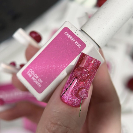 SOLD OUT NAILSOFTHEDAY Color of the month June 2025 Cherry Kiss — колір місяця насичений рожевий з ефектом котячого ока, що перекривається в один шар, 10 мл
