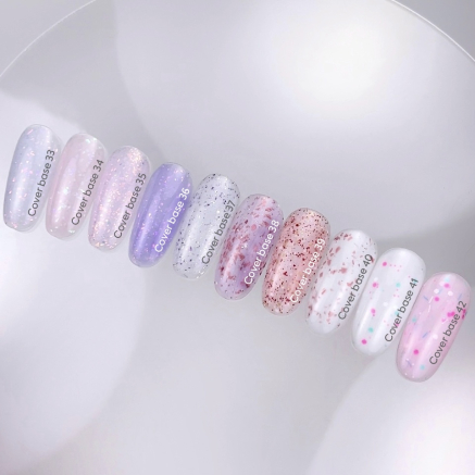 NAILSOFTHEDAY Cover basе 41 confetti — насичено-молочне з рожевим, бірюзовим та білим конфетті базове покриття для нігтів, 10 мл