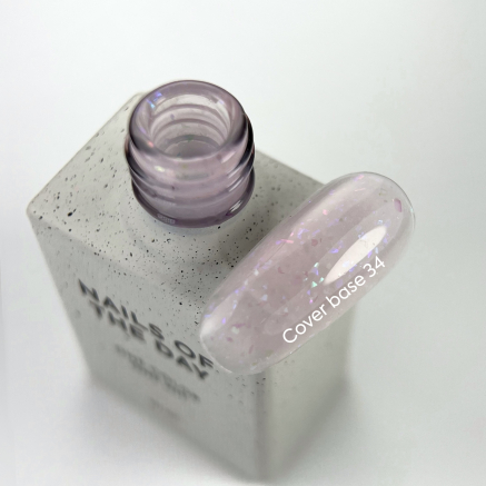 NAILSOFTHEDAY Cover basе 34 potal — ніжно-рожеве з голографічною поталлю базове покриття для нігтів, 10 мл