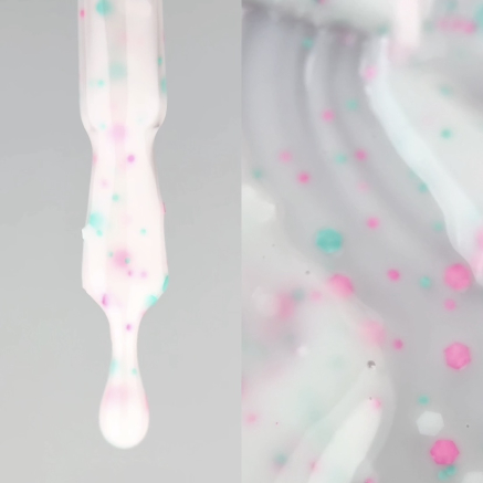 NAILSOFTHEDAY Cover basе 41 confetti — насичено-молочне з рожевим, бірюзовим та білим конфетті базове покриття для нігтів, 10 мл