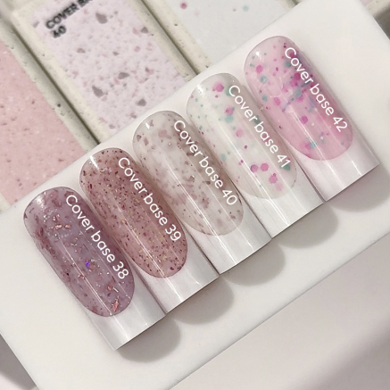 NAILSOFTHEDAY Cover basе 41 confetti — насичено-молочне з рожевим, бірюзовим та білим конфетті базове покриття для нігтів, 10 мл
