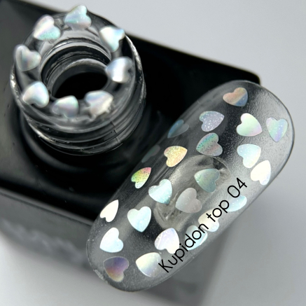 NAILSOFTHEDAY Kupidon top 04 — ніжне фінішне покриття для нігтів з голографічними сердечками, без липкого шару, 10 мл