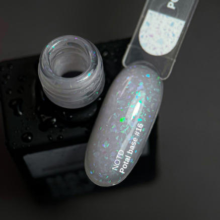NAILSOFTHEDAY Potal base 16 – ніжно-молочна база з голографік стильною поталлю, 10 мл