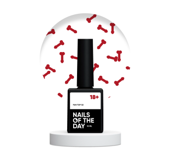 NAILSOFTHEDAY FUN! top 02 — фінішне покриття для нігтів з червоним арт-декором , без липкого шару, 10 мл