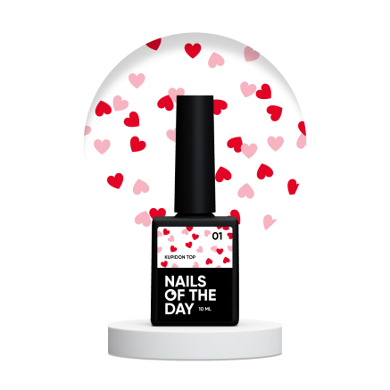 NAILSOFTHEDAY Kupidon top 01 — ніжне фінішне покриття для нігтів з насичено червоними та рожевими сердечками, без липкого шару, 10 мл